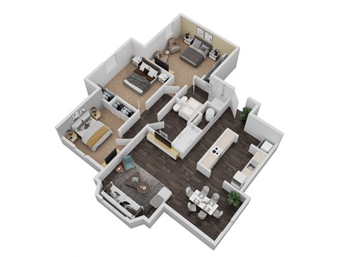 Floor plan for 3 beds, 2 baths, 1000 sqft
